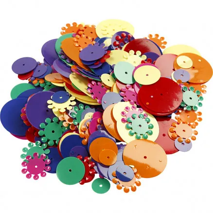 Pailletten, gemischte Farben, rund, Größe 10–25 mm, 250 g/1 Stk.
